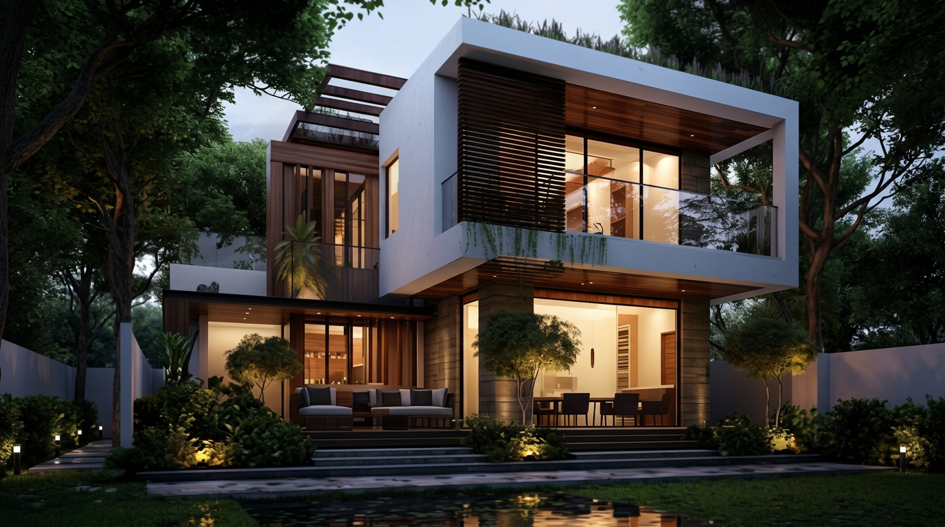 Modern luxury home in Abuja at dusk